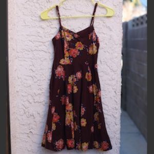 Maroon Strappy Floral Sun Dress